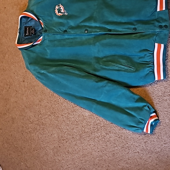 Vintage Dolphins Bomber Jacket 2XLARGE 90s Miami NFL Football Orange & Teal - Picture 2 of 14